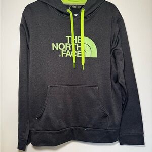 The North Face Men's Charcoal Hoodie with Neon Green Logo